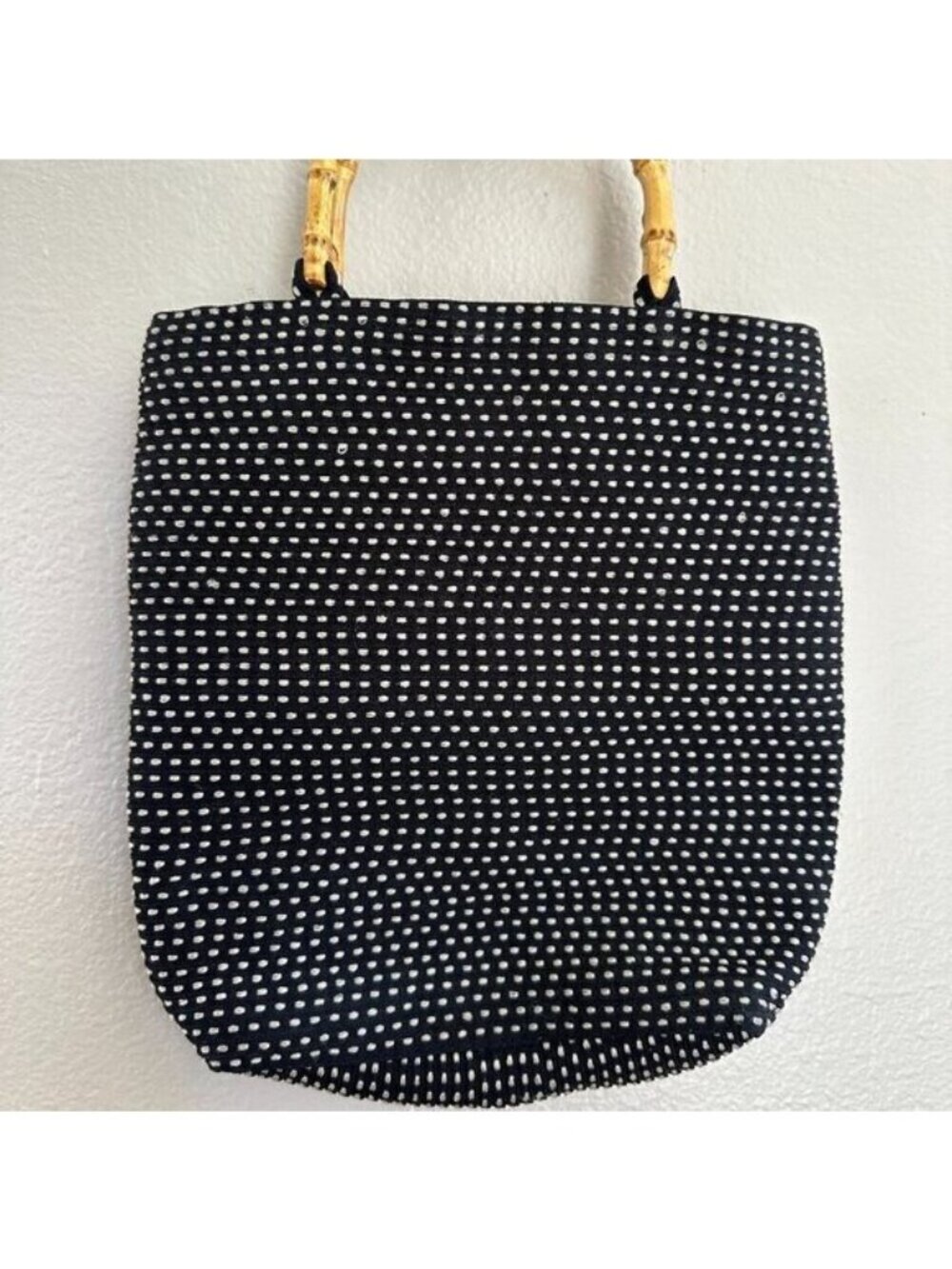 San Diego Hat Co. Black & White Polka Dot Tote Bag With Bamboo Handles